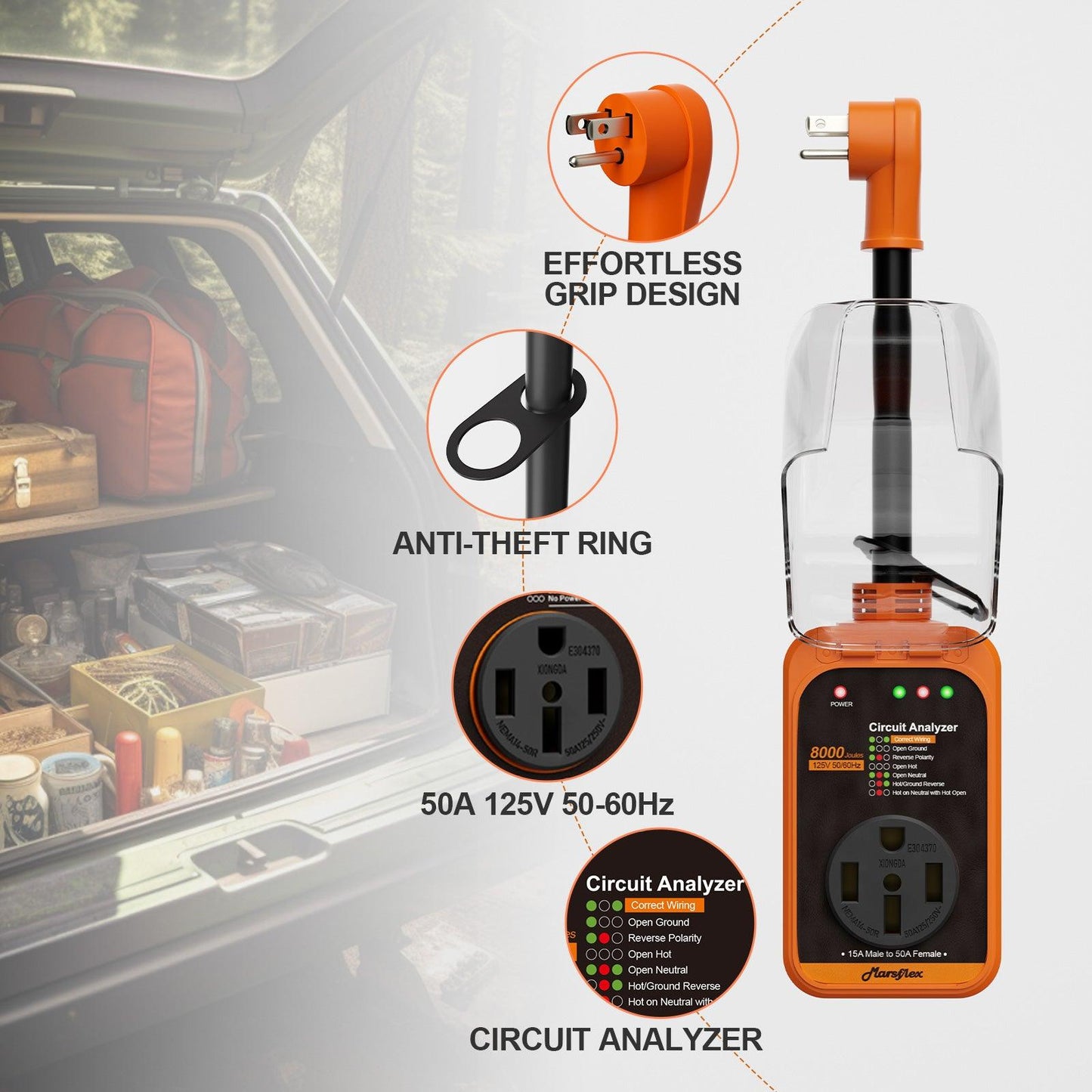 Marsflex Rv Surge Protector, 15 Amp to 50 Amp - Marsflex