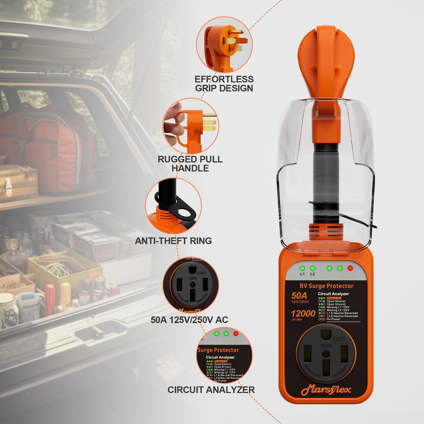 Marsflex Rv Surge Protector, 50amp - Marsflex