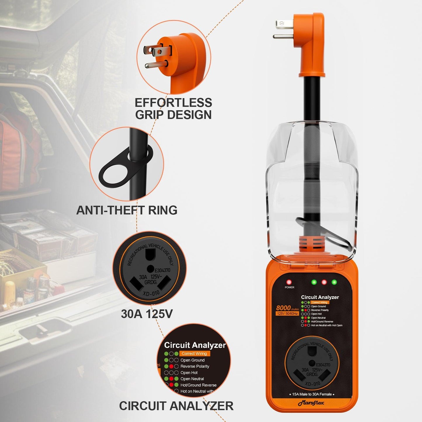 Marsflex Rv Surge Protector, 15 Amp to 30 Amp - Marsflex