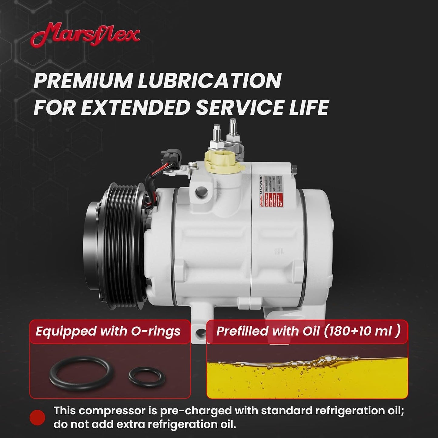 Marsflex AC Compressor with Clutch Fit for 2006-2014 Ford F150 F250 F350 | Fit for Ford Expedition F450 F550 Super Duty, Fit for Lincoln Navigator Mark LT, V8 4.6L/5.4L/6.2L/6.4L, V10 6.8L, CO10905C