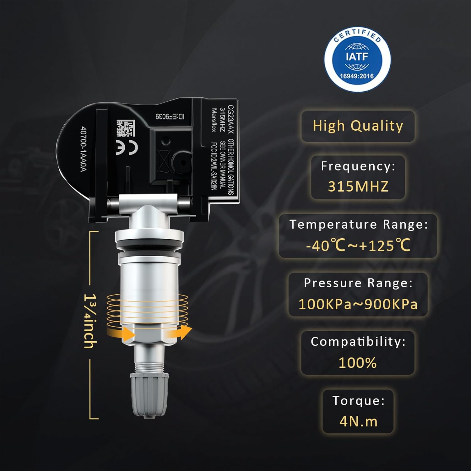 Marsflex TPMS Sensor Compatible for Nissan Infiniti Programmed Tire Pressure Monitoring System Replaces# 40700-1AA0B 40700-3AN0A, 40700-3AN0B, 40700-3AN0D, 40700-JA00C, 40700-JA01B, 40700-JA02B 315MHZ