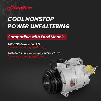 Marsflex AC Compressor with Clutch Fit for 2011-2015 Ford Explorer 3.5L | 2013-2015 Police Interceptor Utility 3.7L, only Fit V6 Naturally Aspirated, CO9777C BB5Z19703A with 6-Groove Pulley