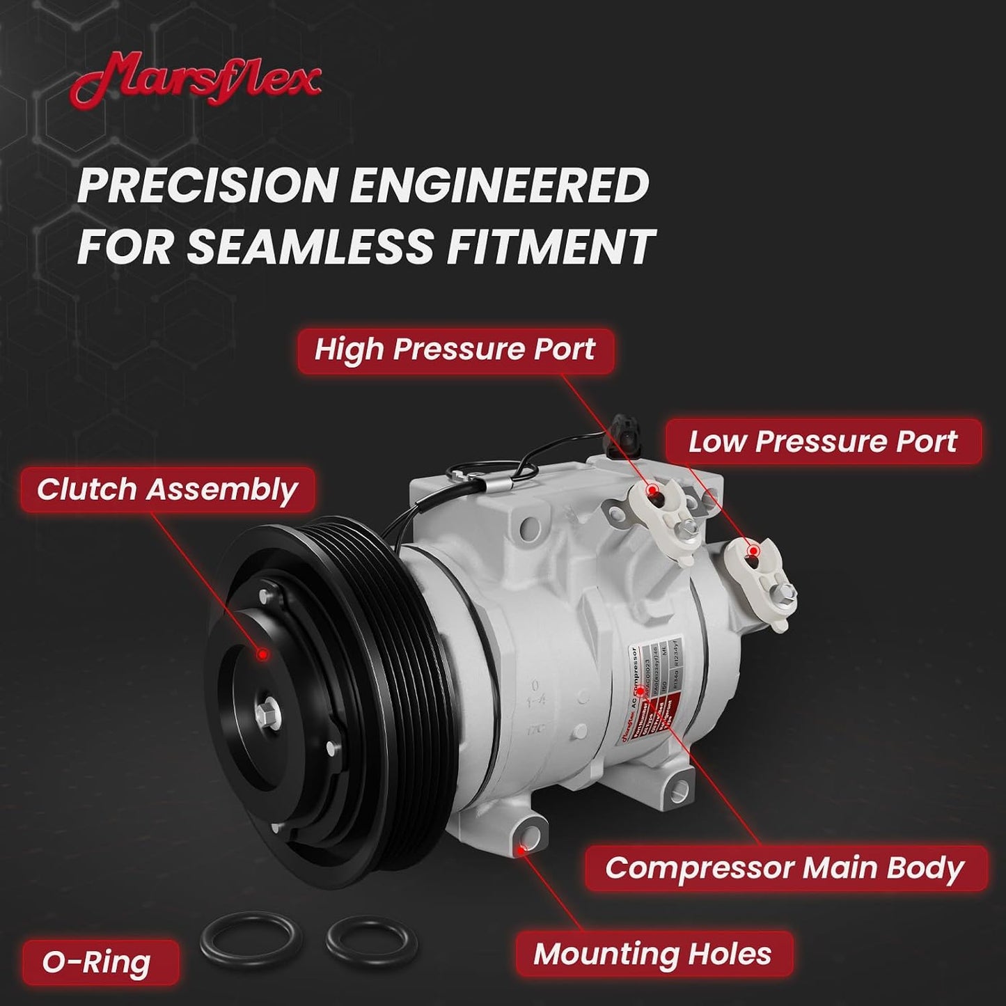 Marsflex AC Compressor with Clutch Fit for 2007-2017 Honda Odyssey Pilot | Fit for Ridgeline Acura MDX ZDX V6 3.5L/3.7L, 158334 C010840C 38810RN0A01 with 6-Groove Pulley, 2008 2009 2010 2012 2013 2014