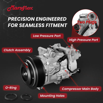 Marsflex AC Compressor with Clutch Fit for 2013-2018 Nissan Altima L4 2.5L | only Fit Two Plug Compressor, 2013 2014 2015 2016 2017 2018 Nissan Altima L4 2.5L, CO29073C with 6-Groove Pulley