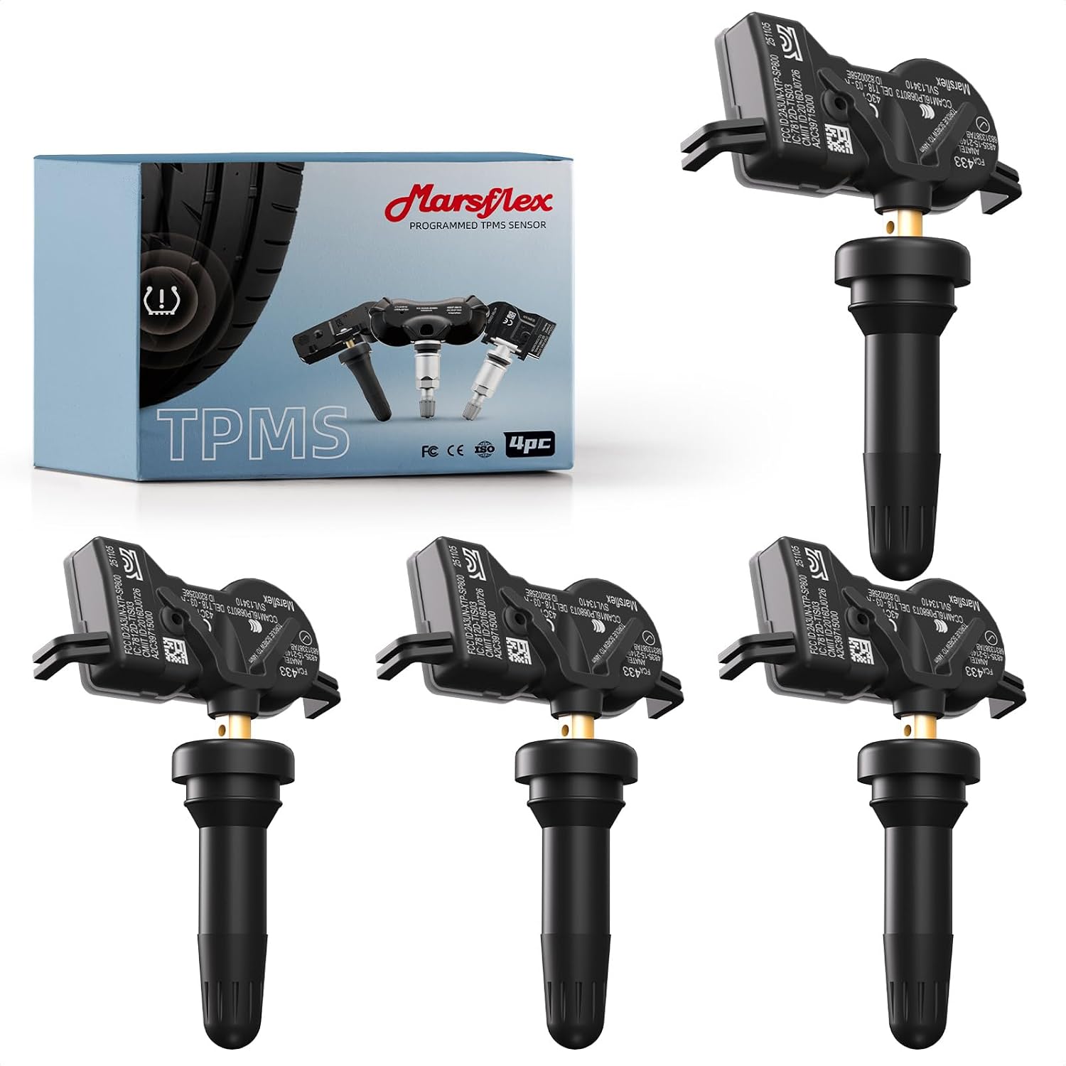 Marsflex TPMS Sensor 68313387AB Fit for Jeep Dodge Chrysler Fiat 2008-2024 | 4Pc 433MHz Pre-programmed Tire Pressure Monitoring System Sensors, Fit for Grand Cherokee Durango Renegade Compass Charger