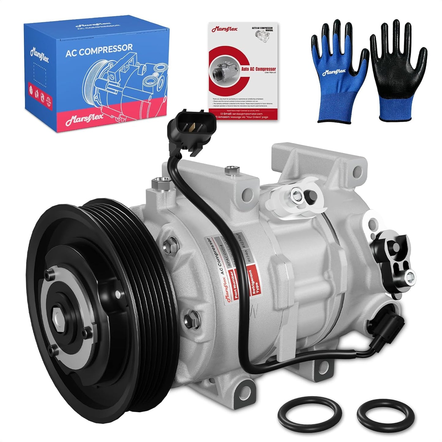 Marsflex AC Compressor with Clutch Fit for 2012-2017 Hyundai Accent Kia Rio | only Fit Automatic Temperature Control System, L4 1.6L, 2013 2014 2015 2016 CO20765C 178324 977011R100 with 6-Groove Pulley