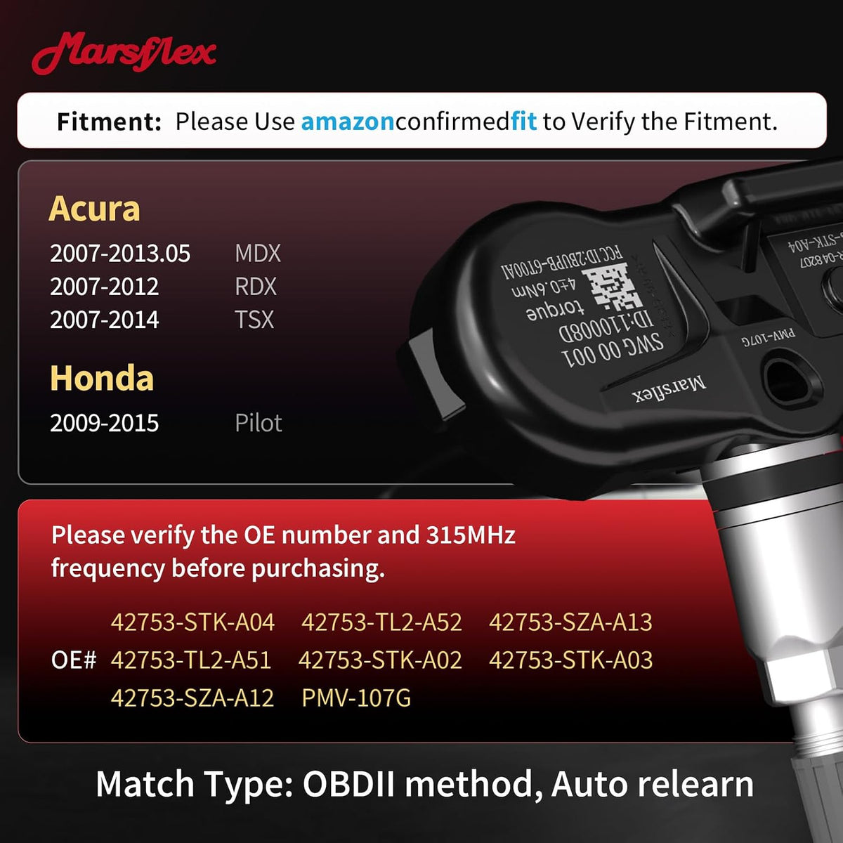 TPMS Sensors Fit for Acura MDX RDX TSX Honda Pilot 2007-2015