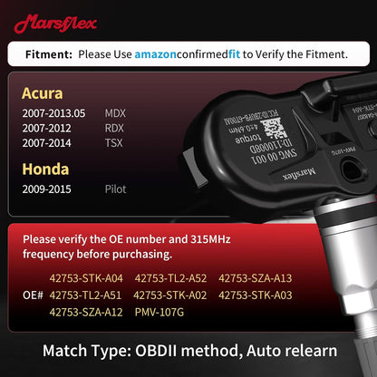 TPMS Sensors Fit for Acura MDX RDX TSX Honda Pilot 2007-2015