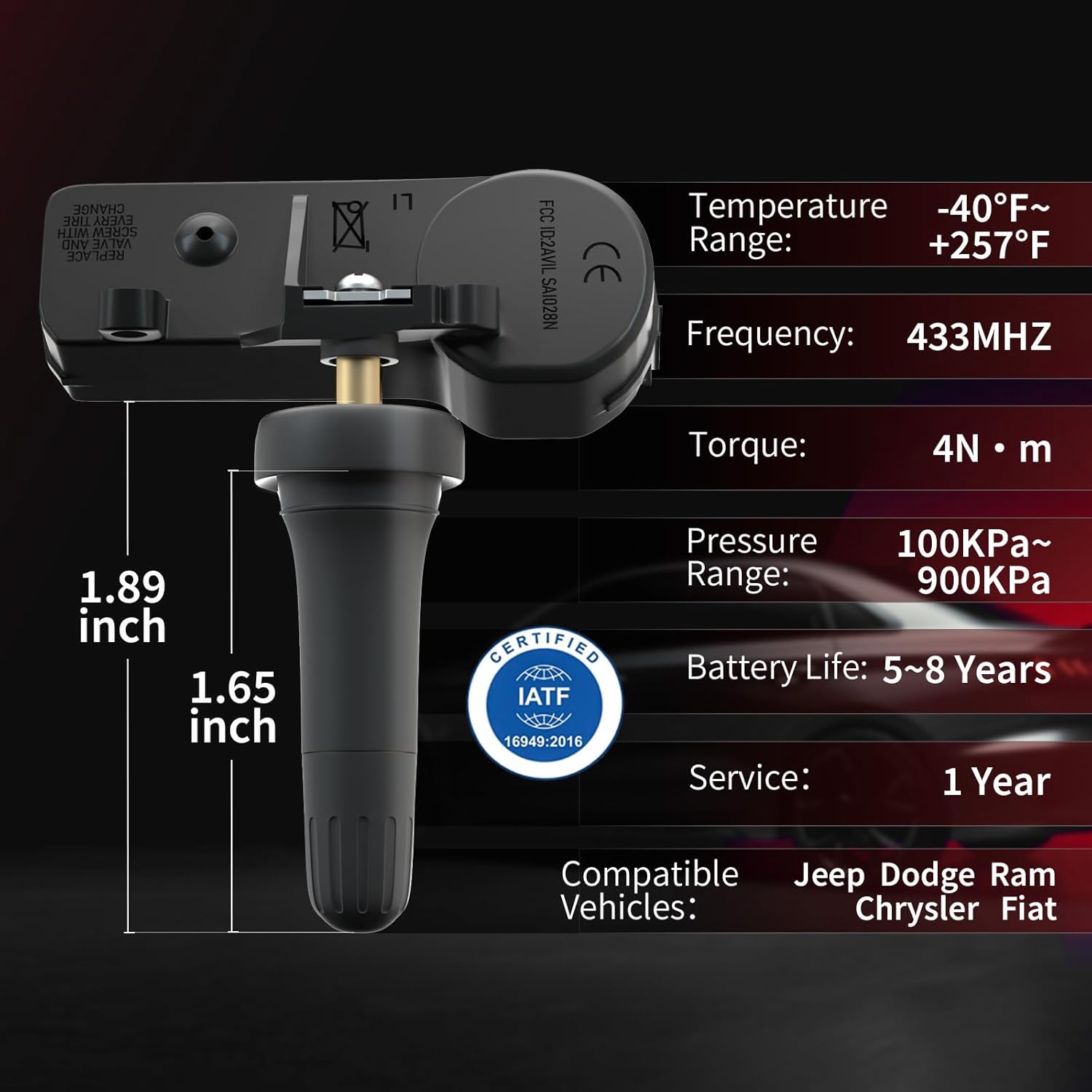 Marsflex Tire Pressure TPMS Sensor - Fit for Jeep Grand Cherokee Dodge Ram 1500 Chrysler Fiat, 433MHz Tire Pressure Monitoring System Set of 4, OE 56029398AA 56029398AB 68241067AA 68241067AB