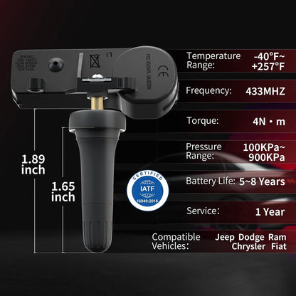 Marsflex Tire Pressure TPMS Sensor - Fit for Jeep Grand Cherokee Dodge Ram 1500 Chrysler Fiat, 433MHz Tire Pressure Monitoring System Set of 4, OE 56029398AA 56029398AB 68241067AA 68241067AB