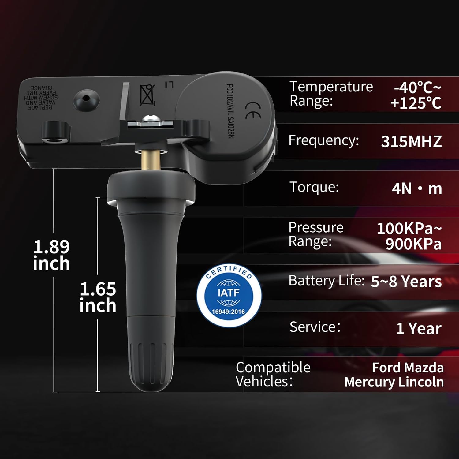 Marsflex TPMS Sensor 4PCS Compatible for Ford F150 Mazda Lincoln Mercury Explorer Mustang Expedition Edge Escape Fusion, Tire Pressure Monitoring Sensor Replaces# 6F2Z-1A189-A, 7L1Z-1A189-A 315MHZ