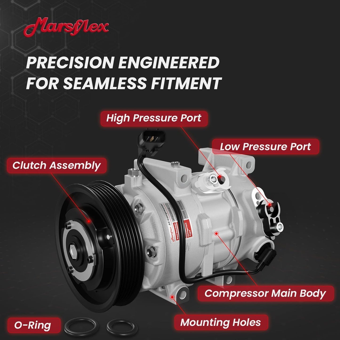 Marsflex AC Compressor with Clutch Fit for 2012-2017 Hyundai Accent Kia Rio | only Fit Automatic Temperature Control System, L4 1.6L, 2013 2014 2015 2016 CO20765C 178324 977011R100 with 6-Groove Pulley