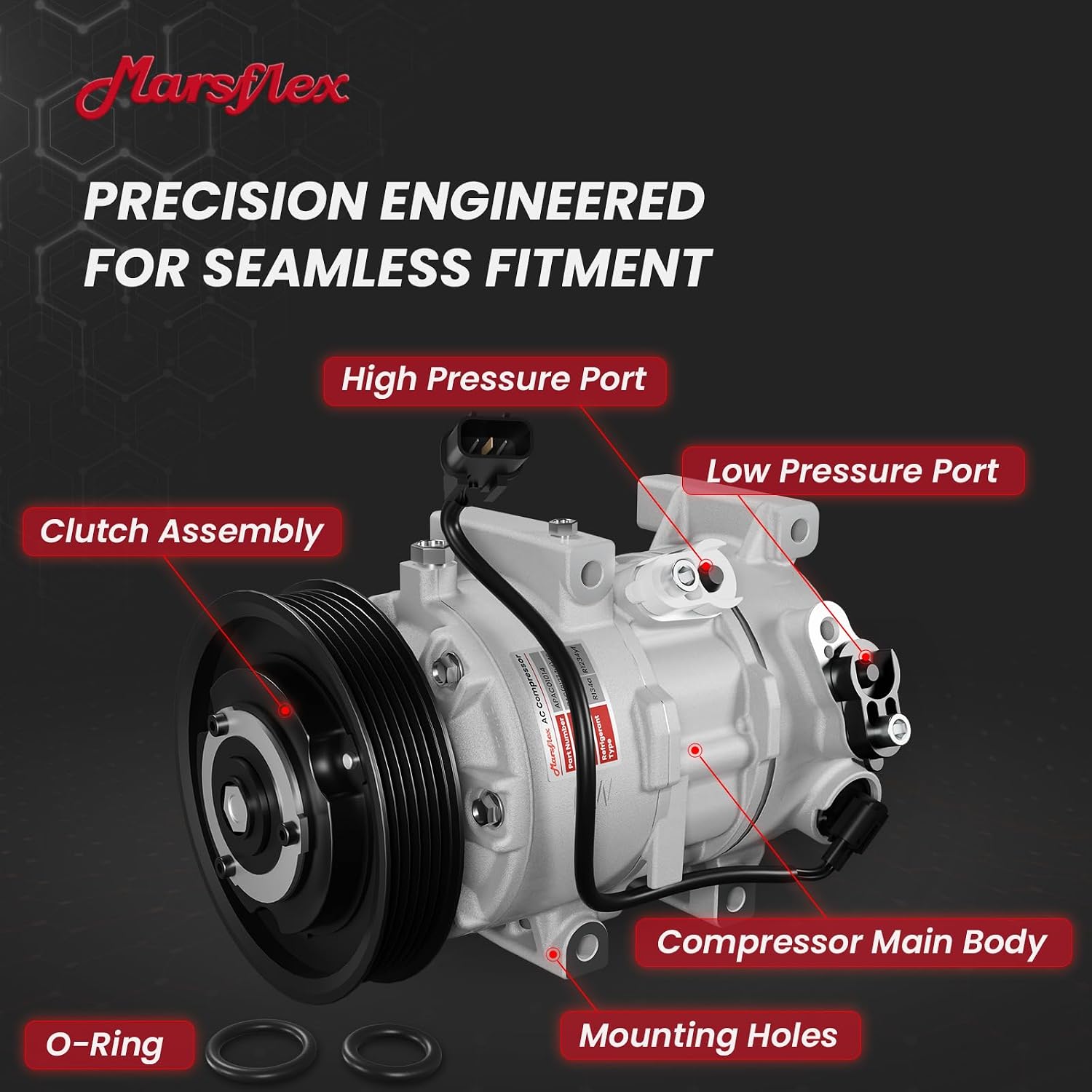 Marsflex AC Compressor with Clutch Fit for 2012-2017 Hyundai Accent Kia Rio | only Fit Automatic Temperature Control System, L4 1.6L, 2013 2014 2015 2016 CO20765C 178324 977011R100 with 6-Groove Pulley