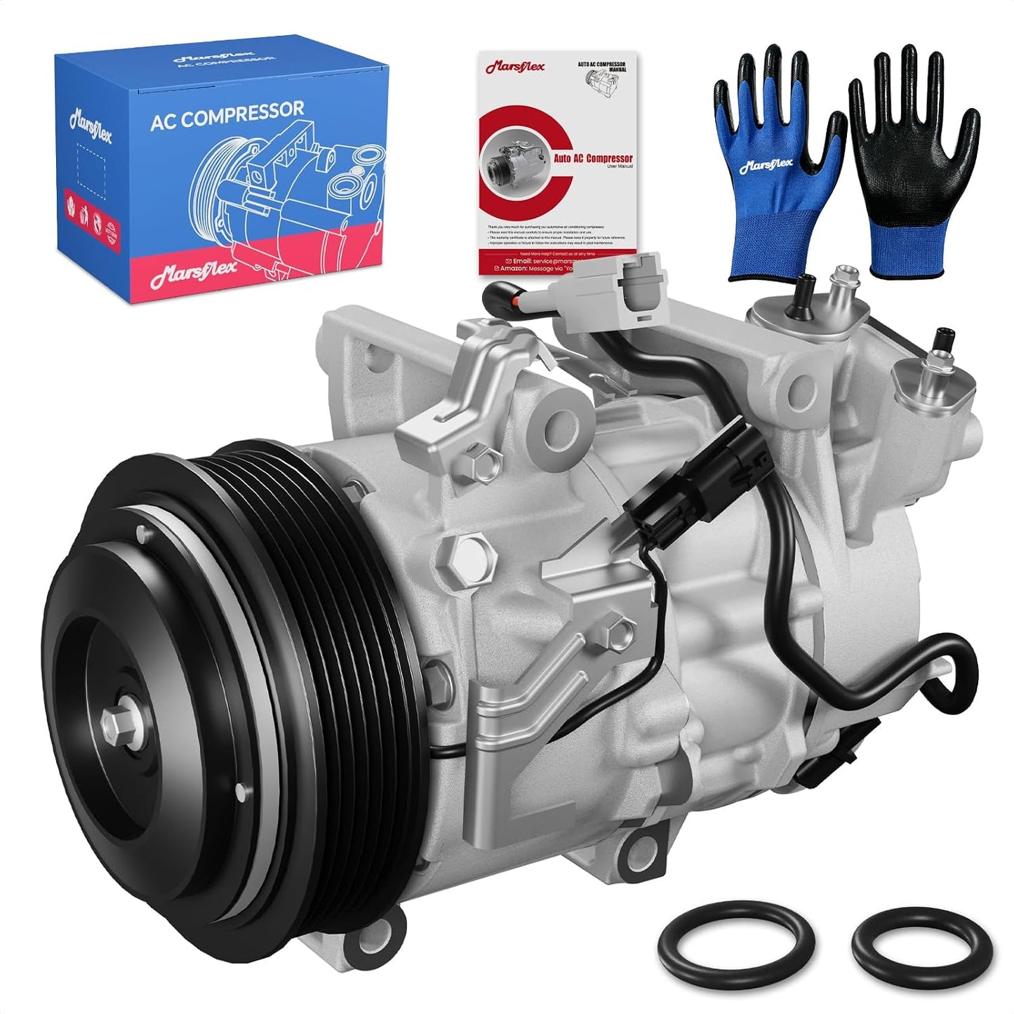 Marsflex AC Compressor with Clutch Fit for 2013-2018 Nissan Altima L4 2.5L | only Fit Two Plug Compressor, 2013 2014 2015 2016 2017 2018 Nissan Altima L4 2.5L, CO29073C with 6-Groove Pulley