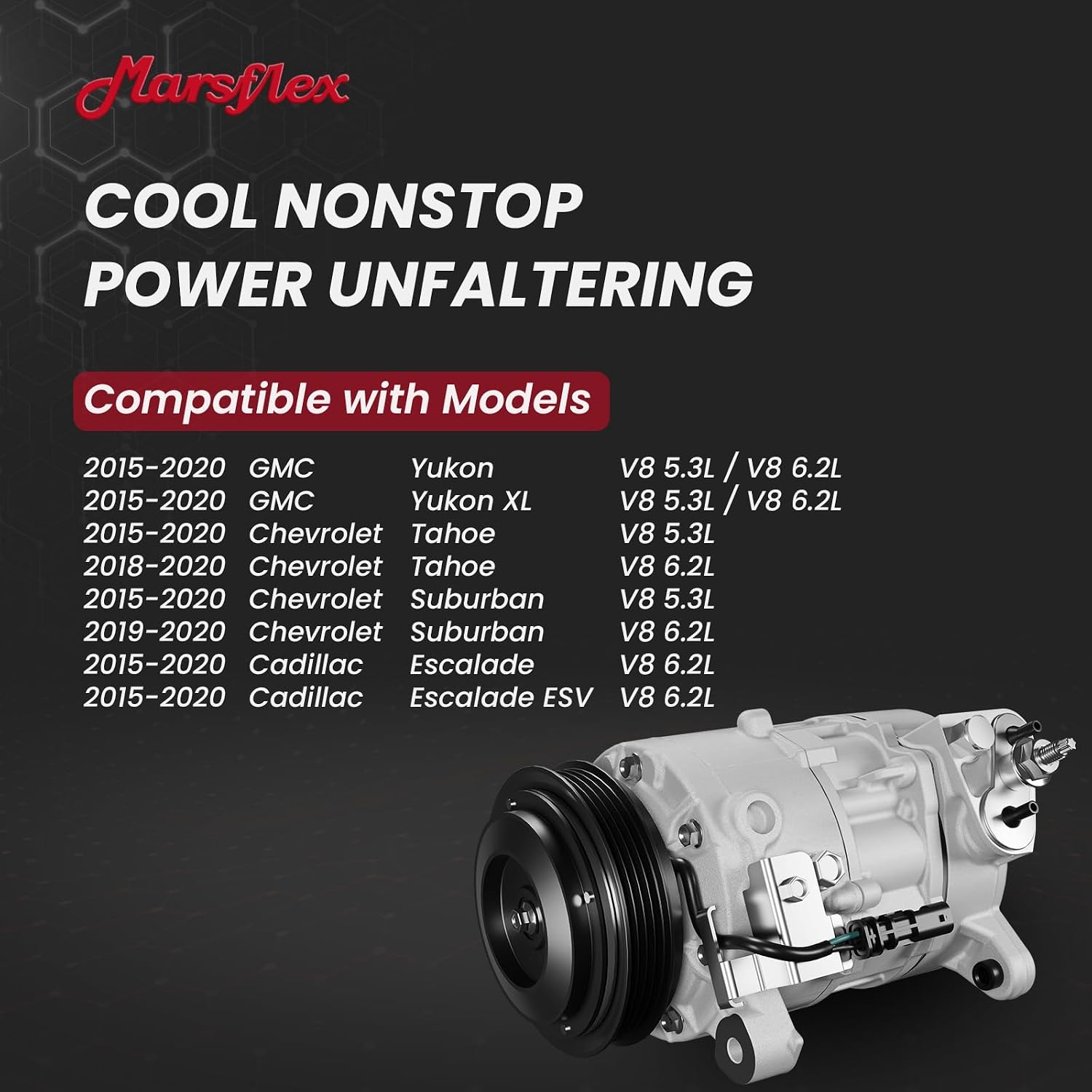 Marsflex AC Compressor with Clutch Fit for 2015-2020 Chevy Tahoe Suburban | Fit for Chevrolet GMC Yukon XL, Cadillac Escalade ESV V8 5.3L/6.2L, CO29134C 198333 with 4-Groove Pulley