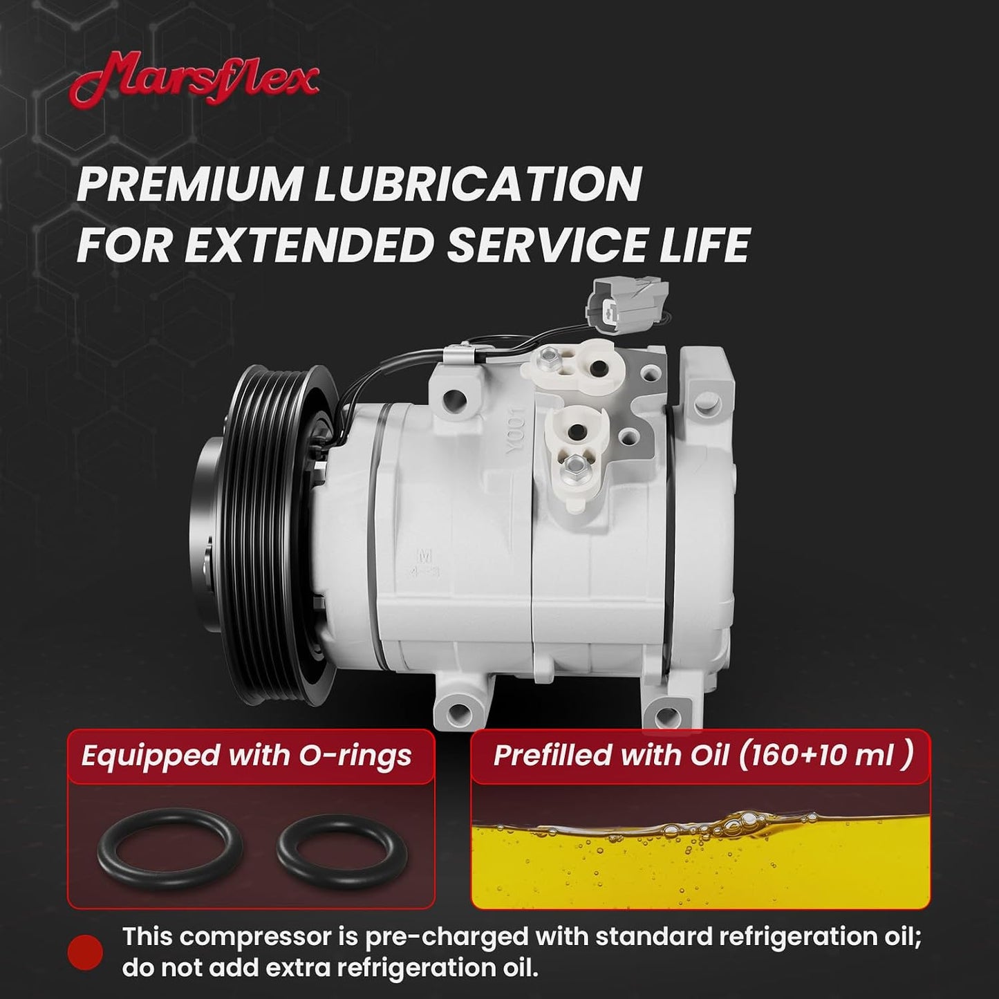 Marsflex AC Compressor with Clutch Compatible for 2003-2008 Honda Odyssey | Fit for Accord Pilot Acura MDX TL V6 3.0L/3.2L/3.5L, 98307 CO10736C 38810RCAA01 2004 2005 2007 with 6-Groove Pulley