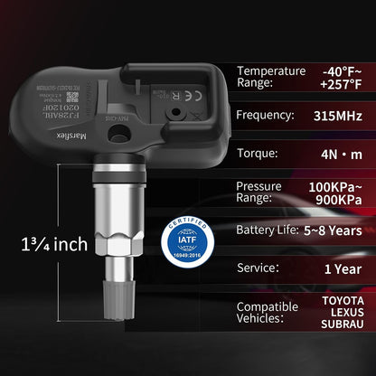 Marsflex TPMS Sensors Fit for Lexus Toyota Camry RAV4 2016-2024，315MHz 4PCS | Pre‑programmed Tire Pressure Monitoring System Fit for Subaru Corolla RX ES GX LX LS Prius Avalon OE 4260706030 42607-48010