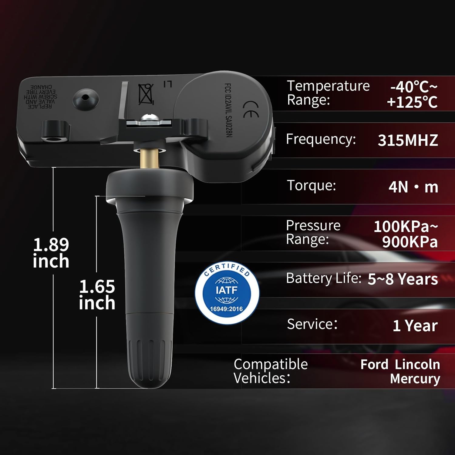 Marsflex TPMS Sensor Fit for Ford Lincoln Mercury, F150 F250/F350 Super Duty Escape Focus Explorer, Tire Pressure Monitoring System OE: DE8T-1A-180-A 9L3Z-1A189-A 315MHZ 4PCS