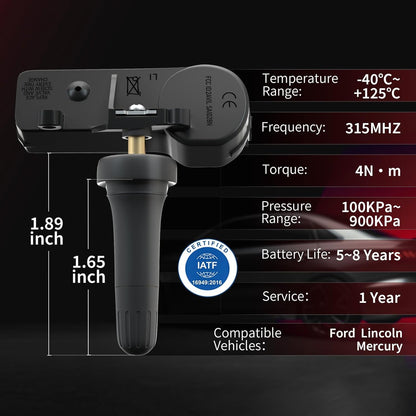 Marsflex TPMS Sensor Fit for Ford Lincoln Mercury, F150 F250/F350 Super Duty Escape Focus Explorer, Tire Pressure Monitoring System OE: DE8T-1A-180-A 9L3Z-1A189-A 315MHZ 4PCS