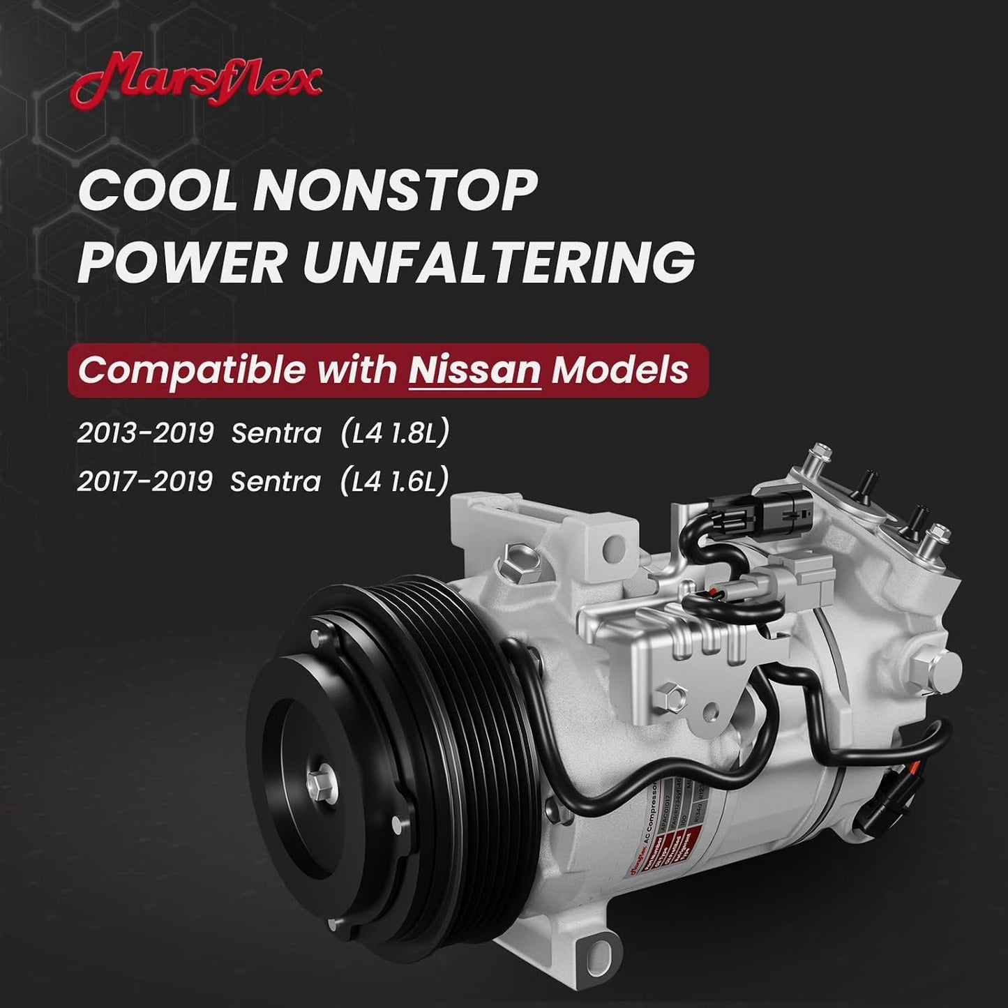 Marsflex AC Compressor with Clutch Fit for 2013-2019 Nissan Sentra | Fit for L4 1.6L/1.8L, CO29072C 98585 926003SH0A with 6-Groove Pulley, 2014 2015 2016 2017 2018