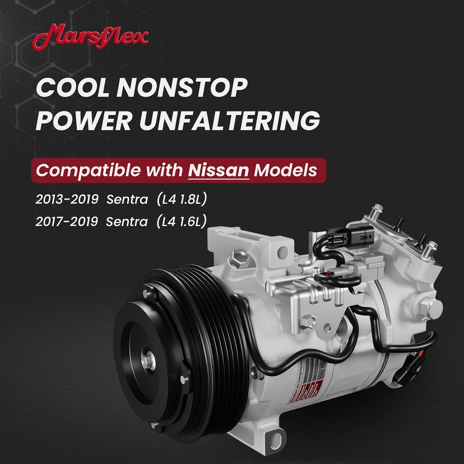 Marsflex AC Compressor with Clutch Fit for 2013-2019 Nissan Sentra | Fit for L4 1.6L/1.8L, CO29072C 98585 926003SH0A with 6-Groove Pulley, 2014 2015 2016 2017 2018