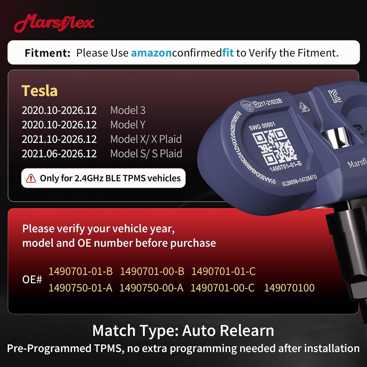 Tire Pressure Sensor Fit for Tesla Model 3/ Y/X/S 2020-2026