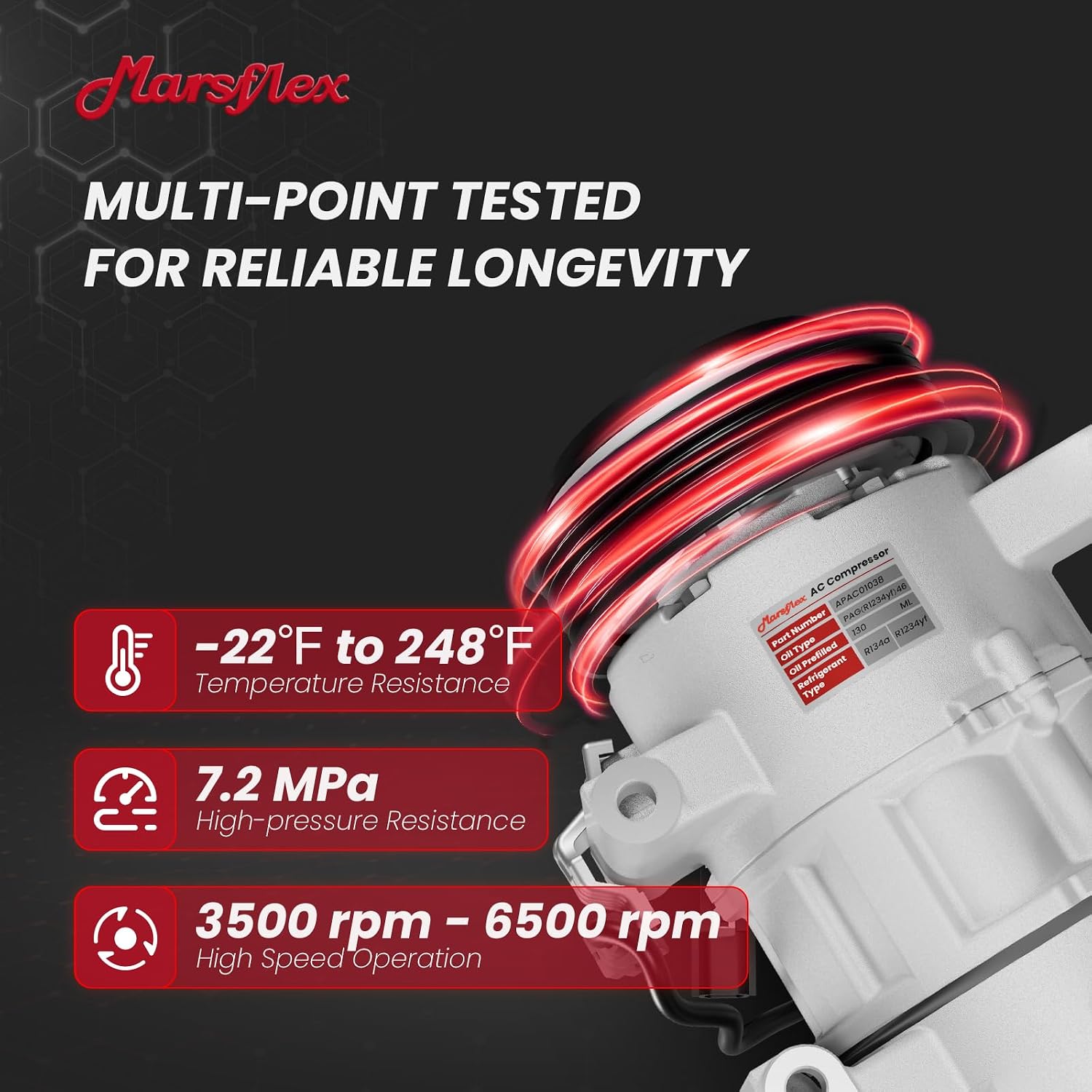 Marsflex AC Compressor with Clutch Fit for 2013-2018 Nissan Altima L4 2.5L | only Fit Two Plug Compressor, 2013 2014 2015 2016 2017 2018 Nissan Altima L4 2.5L, CO29073C with 6-Groove Pulley