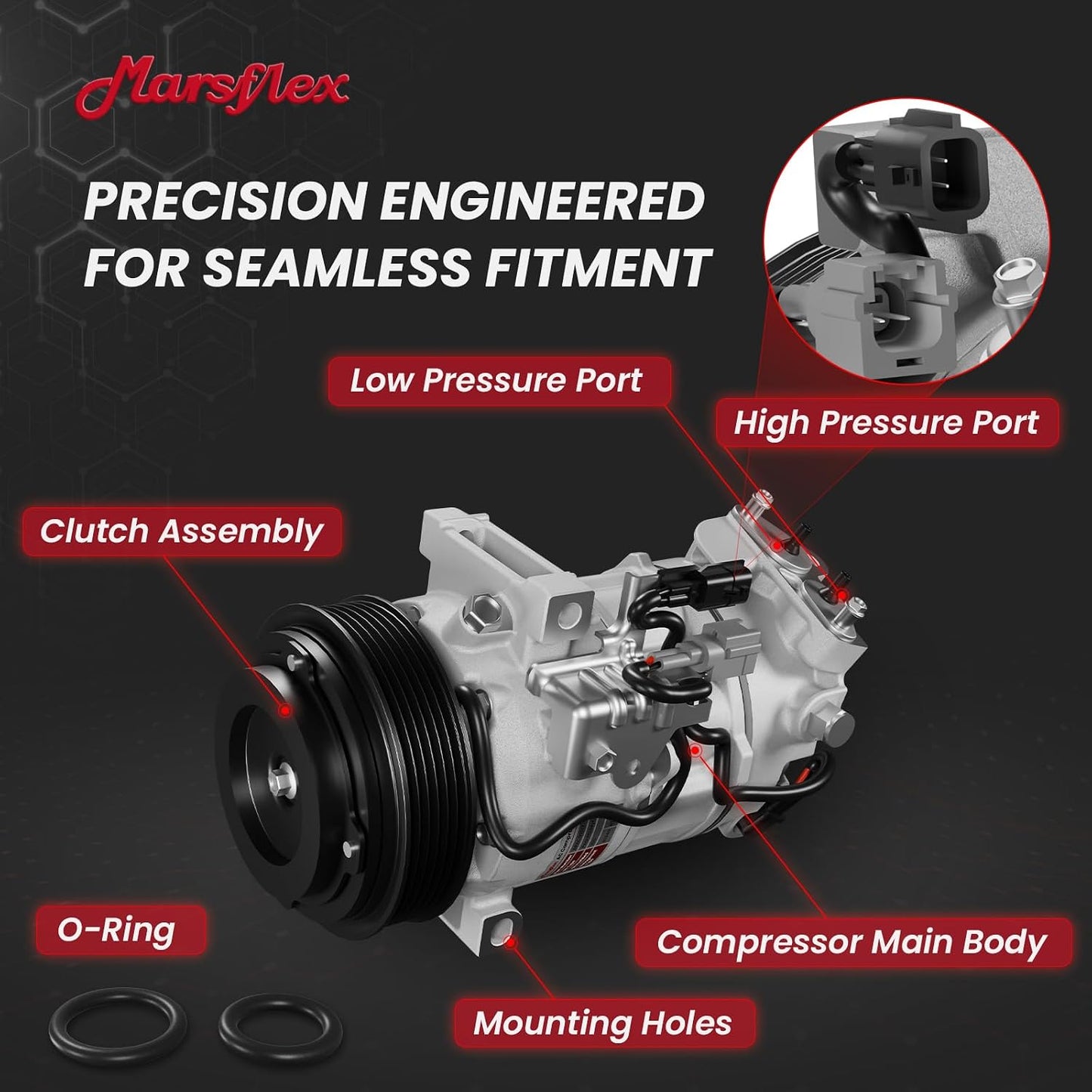 Marsflex AC Compressor with Clutch Fit for 2013-2019 Nissan Sentra | Fit for L4 1.6L/1.8L, CO29072C 98585 926003SH0A with 6-Groove Pulley, 2014 2015 2016 2017 2018