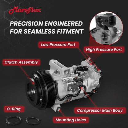 Marsflex AC Compressor with Clutch Fit for 2013-2019 Nissan Sentra | Fit for L4 1.6L/1.8L, CO29072C 98585 926003SH0A with 6-Groove Pulley, 2014 2015 2016 2017 2018