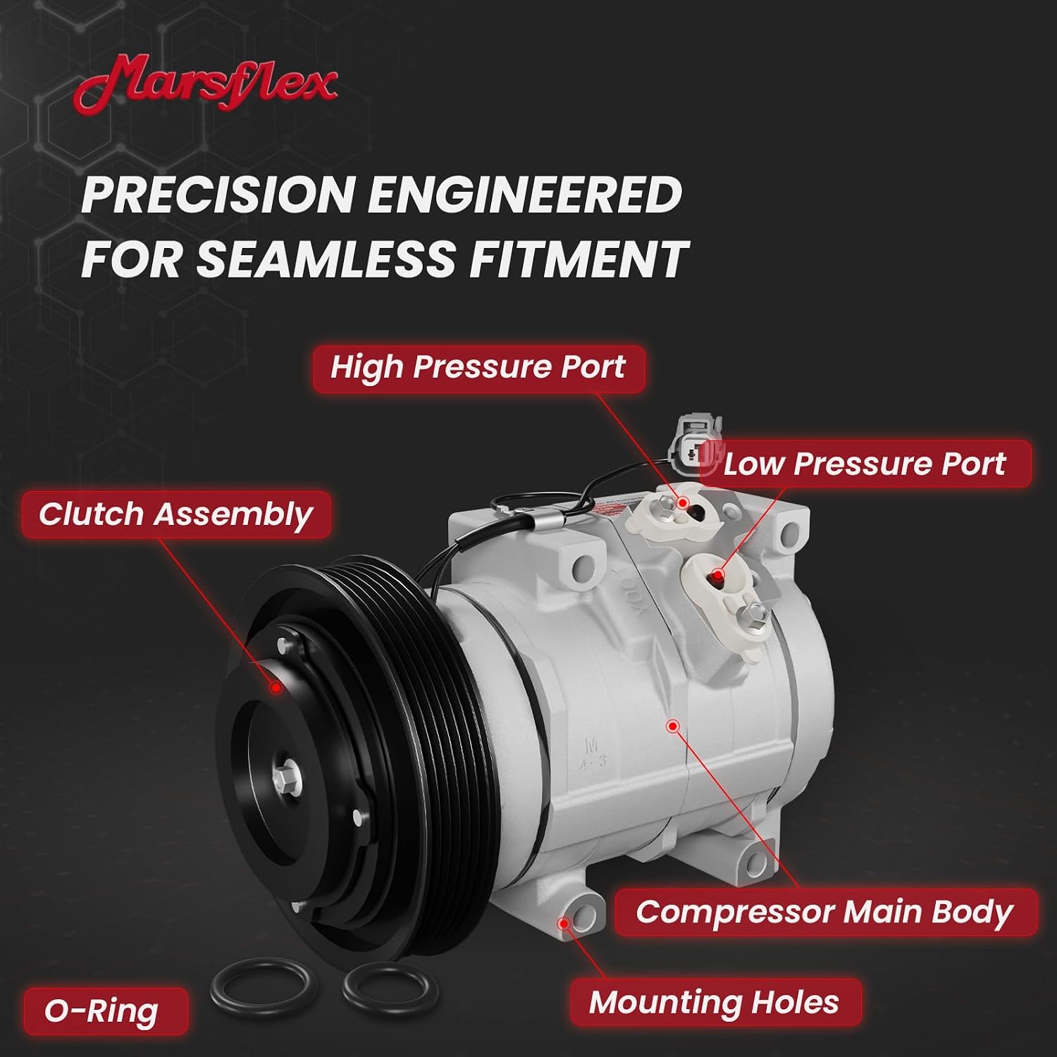 Marsflex AC Compressor with Clutch Compatible for 2003-2008 Honda Odyssey | Fit for Accord Pilot Acura MDX TL V6 3.0L/3.2L/3.5L, 98307 CO10736C 38810RCAA01 2004 2005 2007 with 6-Groove Pulley