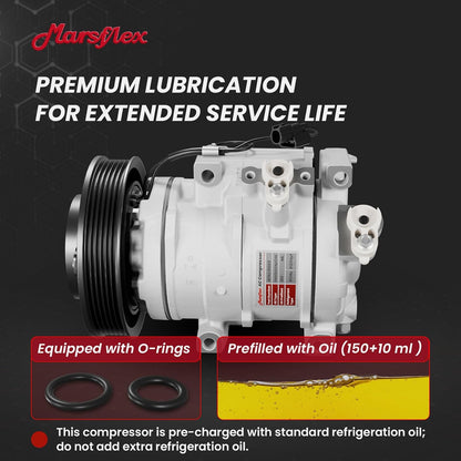 Marsflex AC Compressor with Clutch Fit for 2007-2017 Honda Odyssey Pilot | Fit for Ridgeline Acura MDX ZDX V6 3.5L/3.7L, 158334 C010840C 38810RN0A01 with 6-Groove Pulley, 2008 2009 2010 2012 2013 2014