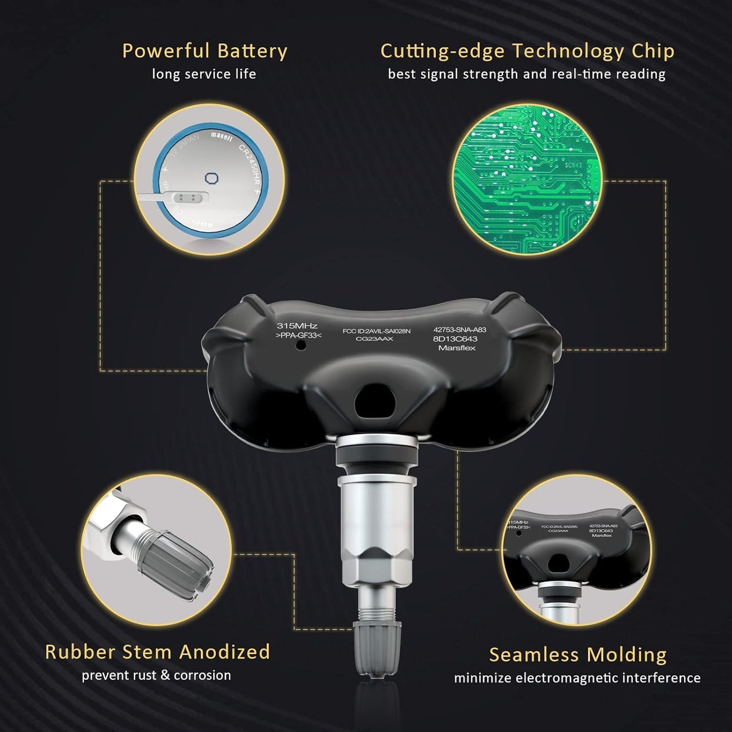 Marsflex TPMS Sensor Compatible for Acura CSX/Honda, Civic CR-Z Element Fit Insight Odyssey, Programmed Tire Pressure Monitoring System Replaces# 42753-TR3-A81 42753-SNA-A81 42753-SNA-A830-M1, 315MHZ