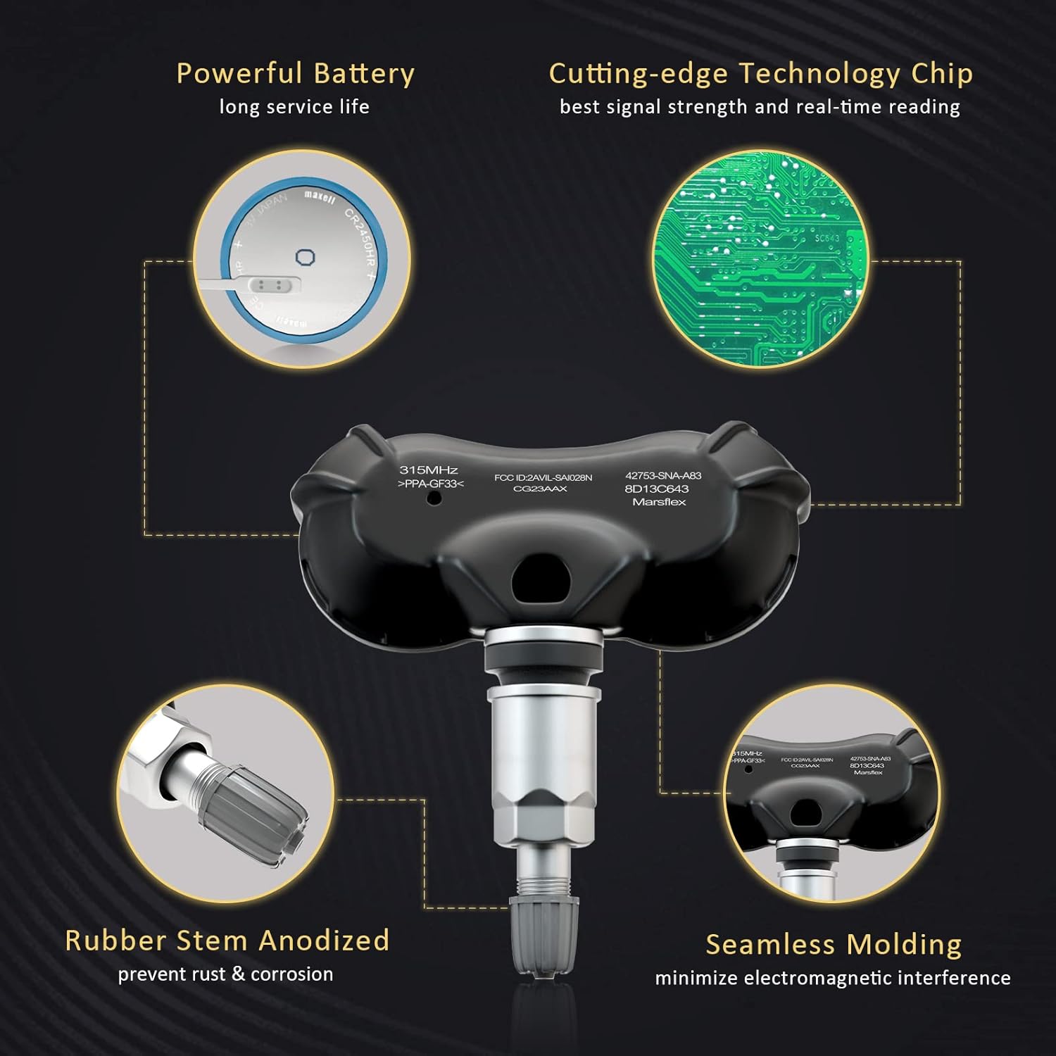 Marsflex TPMS Sensor Compatible for Acura CSX/Honda, Civic CR-Z Element Fit Insight Odyssey, Programmed Tire Pressure Monitoring System Replaces# 42753-TR3-A81 42753-SNA-A81 42753-SNA-A830-M1, 315MHZ