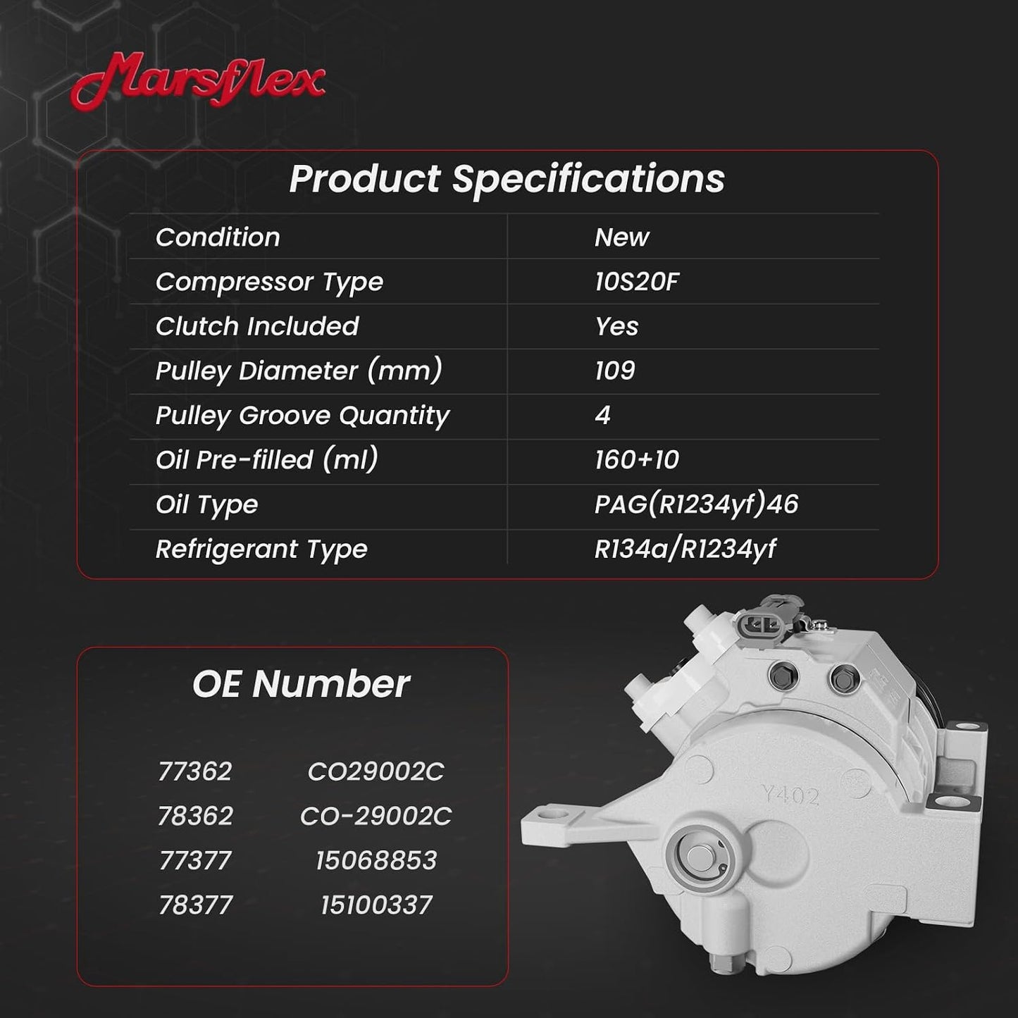 Marsflex AC Compressor with Clutch Fit for 2000-2019 Chevy Silverado | only Fit 2 Mounting Holes, Fit for Chevrolet Express GMC Savana Sierra 1500 2500 3500 4500 V8 4.8L/5.3L/6.0L /8.1L, CO29002C