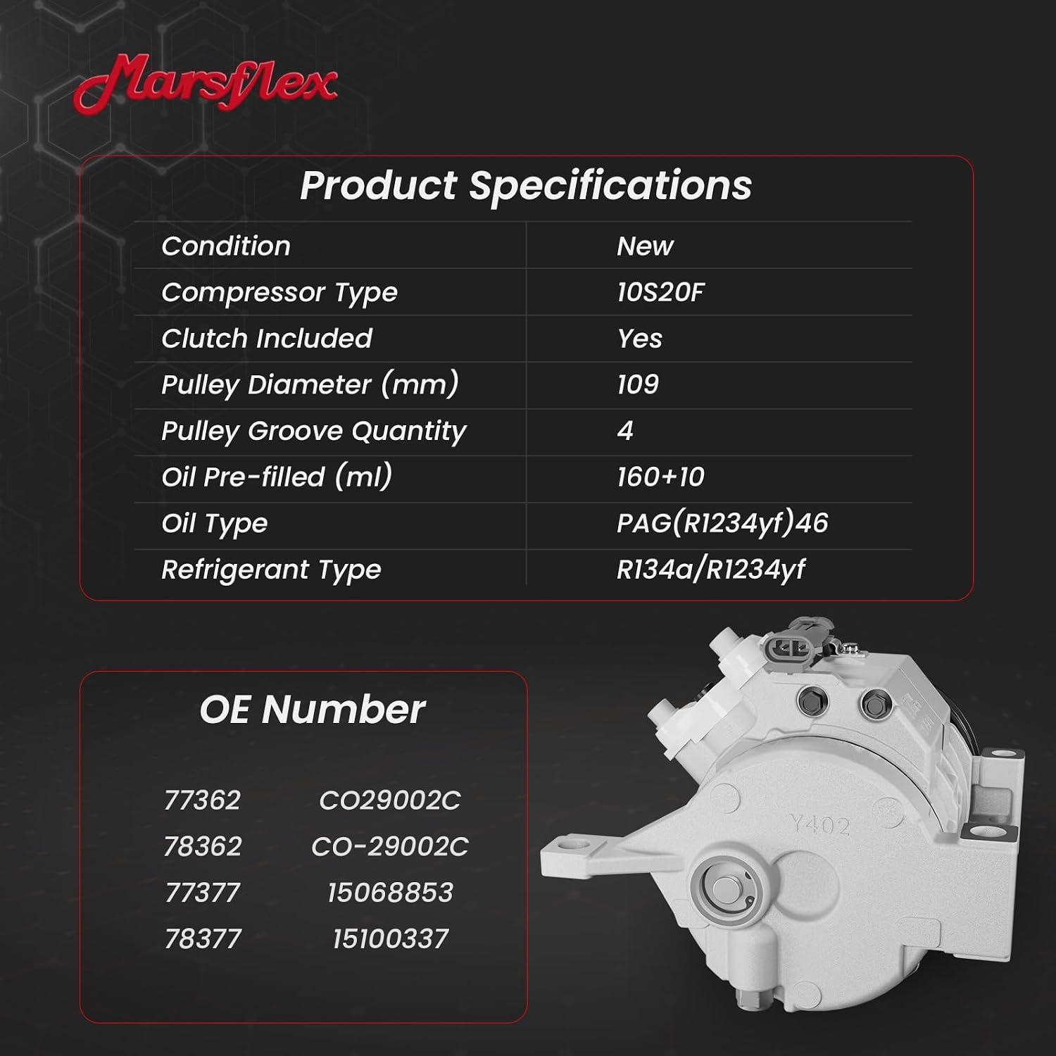 Marsflex AC Compressor with Clutch Fit for 2000-2019 Chevy Silverado | only Fit 2 Mounting Holes, Fit for Chevrolet Express GMC Savana Sierra 1500 2500 3500 4500 V8 4.8L/5.3L/6.0L /8.1L, CO29002C