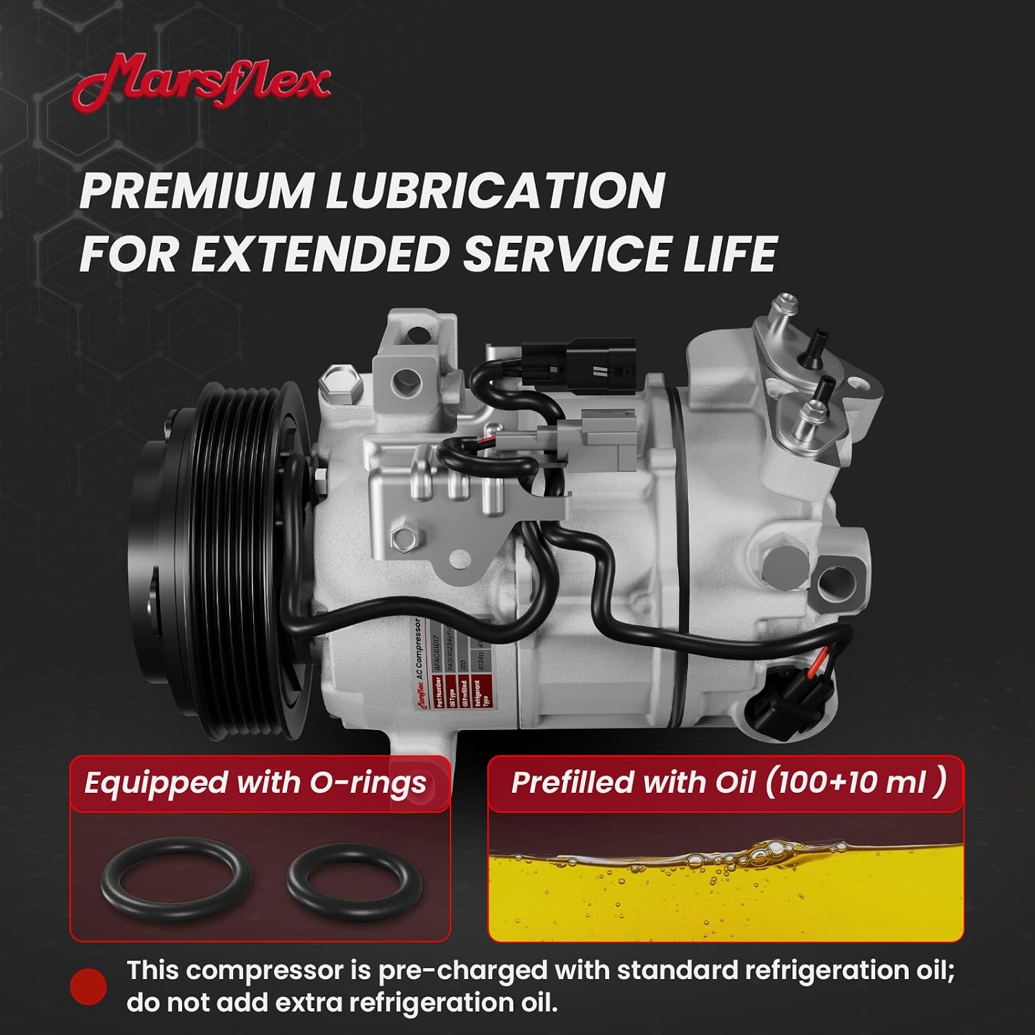 Marsflex AC Compressor with Clutch Fit for 2013-2019 Nissan Sentra | Fit for L4 1.6L/1.8L, CO29072C 98585 926003SH0A with 6-Groove Pulley, 2014 2015 2016 2017 2018