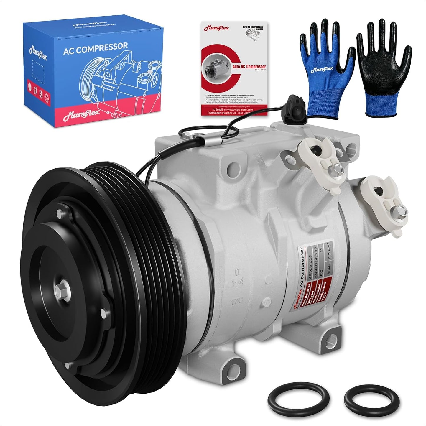 Marsflex AC Compressor with Clutch Fit for 2007-2017 Honda Odyssey Pilot | Fit for Ridgeline Acura MDX ZDX V6 3.5L/3.7L, 158334 C010840C 38810RN0A01 with 6-Groove Pulley, 2008 2009 2010 2012 2013 2014