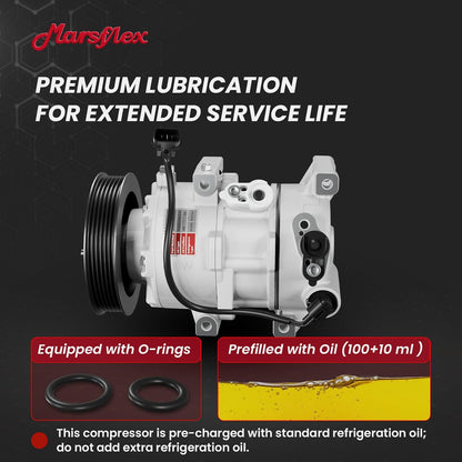 Marsflex AC Compressor with Clutch Fit for 2012-2017 Hyundai Accent Kia Rio | only Fit Automatic Temperature Control System, L4 1.6L, 2013 2014 2015 2016 CO20765C 178324 977011R100 with 6-Groove Pulley