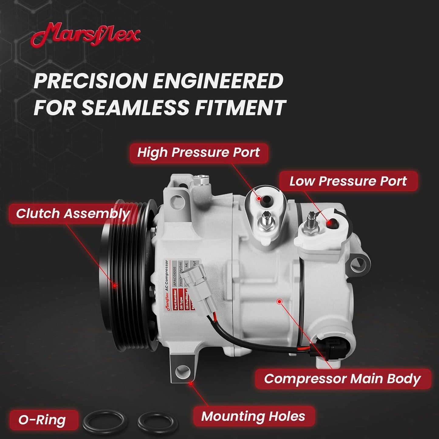 Marsflex AC Compressor with Clutch Fit for 2009-2017 Dodge Caliber | Fit for Jeep Compass Patriot, L4 1.8L/2.0L/2.4L, 2010 2011 2012 2013 2014 2015 2016, CO30011C with 6-Groove Pulley