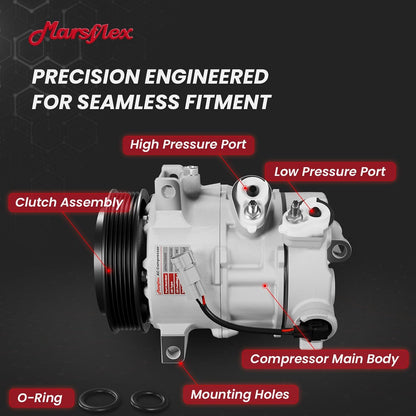 Marsflex AC Compressor with Clutch Fit for 2009-2017 Dodge Caliber | Fit for Jeep Compass Patriot, L4 1.8L/2.0L/2.4L, 2010 2011 2012 2013 2014 2015 2016, CO30011C with 6-Groove Pulley