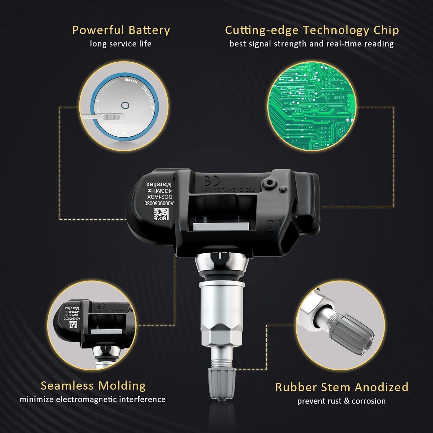 Marsflex TPMS Sensor Compatible for Mercedes Benz SMART AMG Freightliner Sprinter 433MHz 4pcs, Programmed Tire Pressure Monitoring System Replaces# A0009050030 9050030 A0009057200 9057200