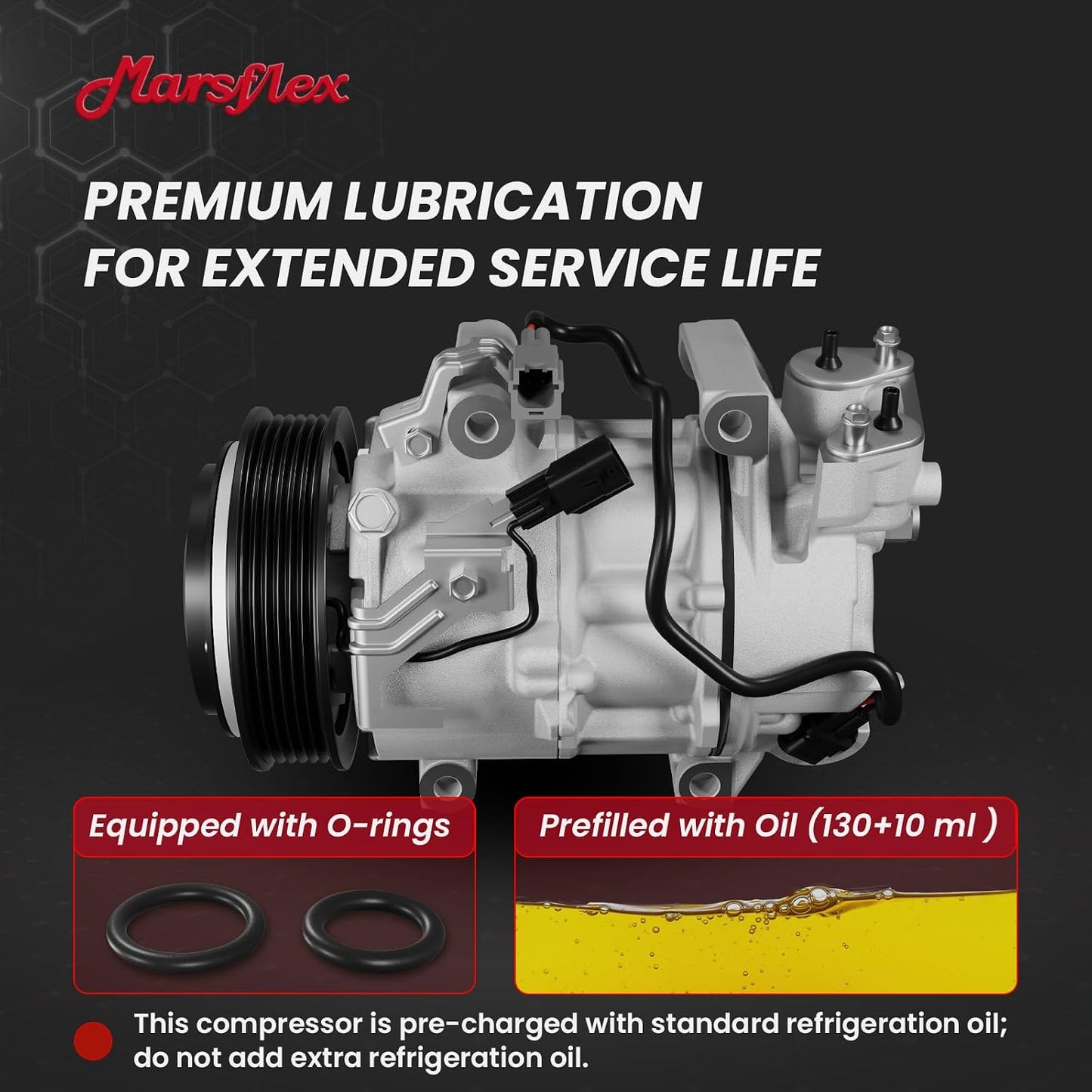 Marsflex AC Compressor with Clutch Fit for 2013-2018 Nissan Altima L4 2.5L | only Fit Two Plug Compressor, 2013 2014 2015 2016 2017 2018 Nissan Altima L4 2.5L, CO29073C with 6-Groove Pulley